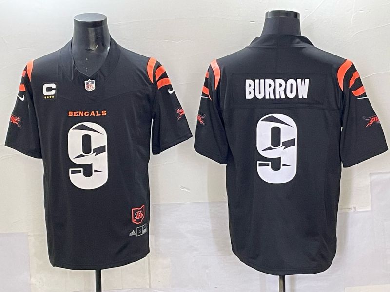 Men 2025 Cincinnati Bengals 9 Burrow Black Throwback Nike Limited NFL Jersey style 03